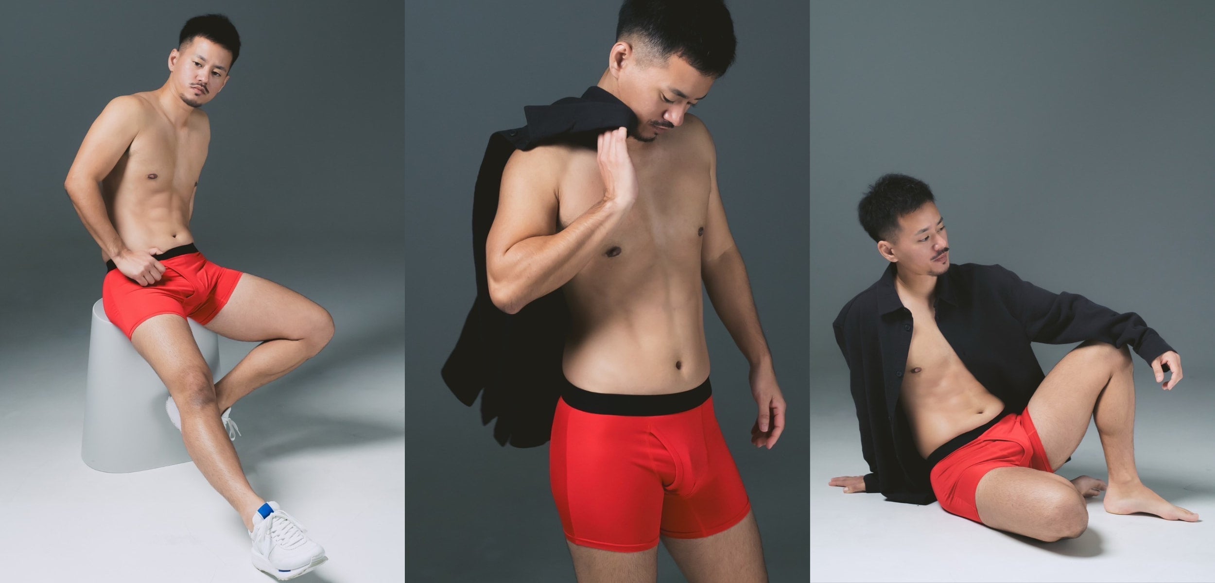 FTM向けボクサーパンツ クリムゾンレッド(モデル着用・3画像) - FTM Boxer Briefs Crimson Red (Model Shots - 3 Images)