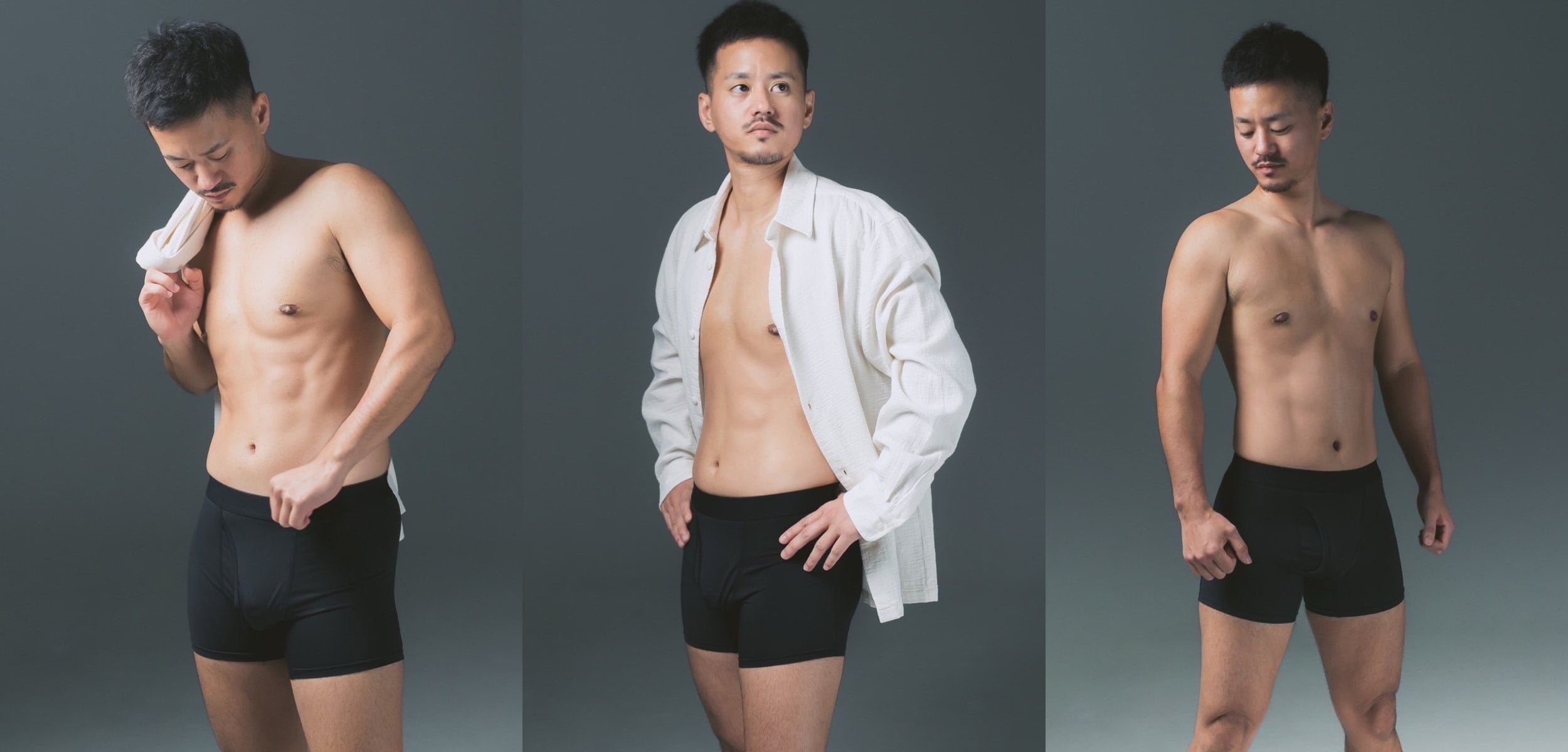 FTM向けボクサーパンツ ジェットブラック(モデル着用・3画像) - FTM Boxer Briefs Jet Black (Model Shots - 3 Images)