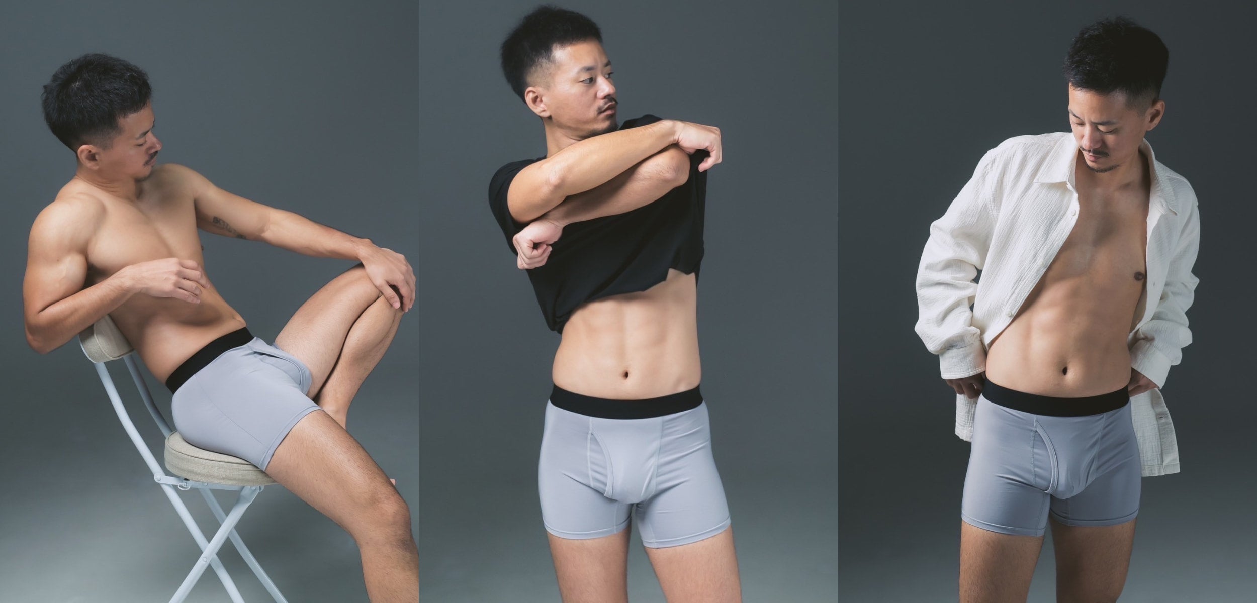 FTM向けボクサーパンツ ミスティグ(モデル着用・3画像) - FTM Boxer Briefs Misty Gray (Model Shots - 3 Images)