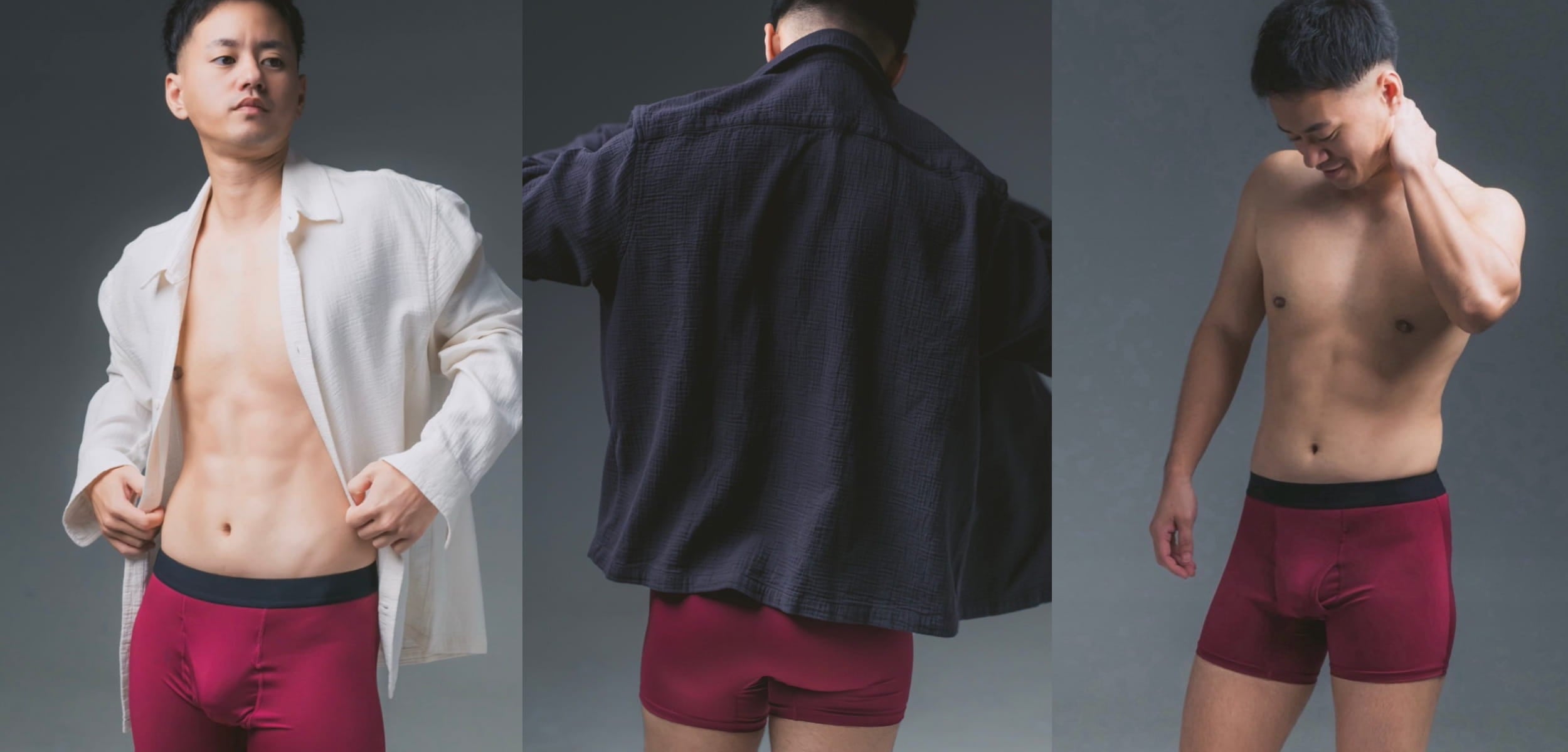 FTM向けボクサーパンツ オックスブラッド(モデル着用・3画像) - FTM Boxer Briefs Ox Blood (Model Shots - 3 Images)