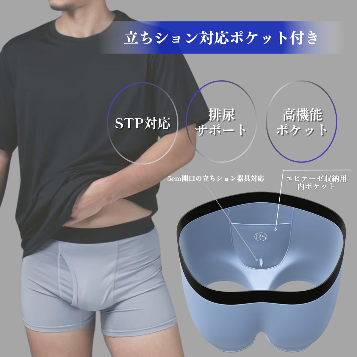 FTM用ボクサーパンツ・ミスティグレー(排尿サポートポケット付き)|自然な見た目と立ちション対応機能付き