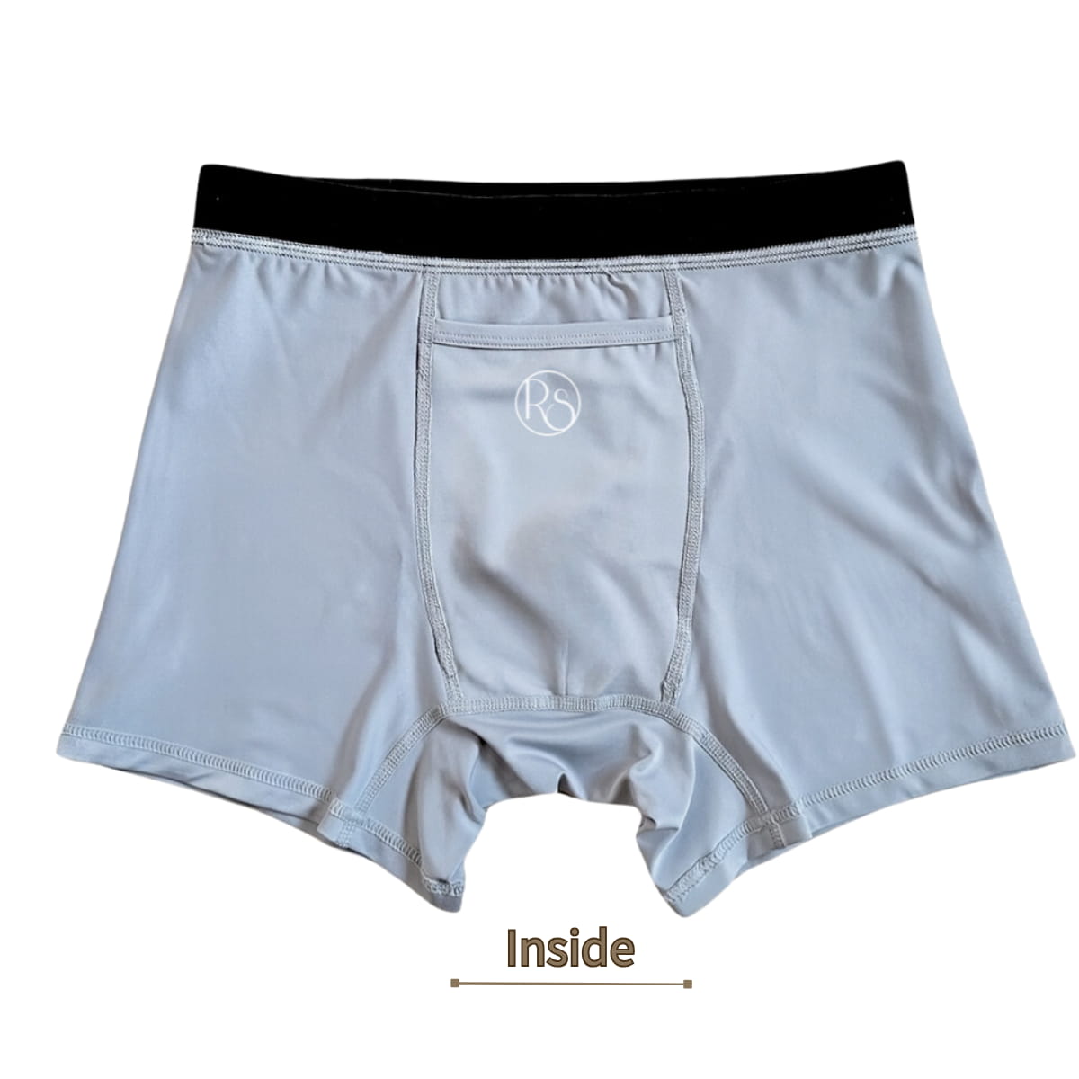 【Inside】FTM向けボクサーパンツの内側ポケット。もっこりエピテーゼに適した穴なしデザイン。FTM boxer briefs (Inside view) with inside pocket designed for packing prosthetics (no hole).