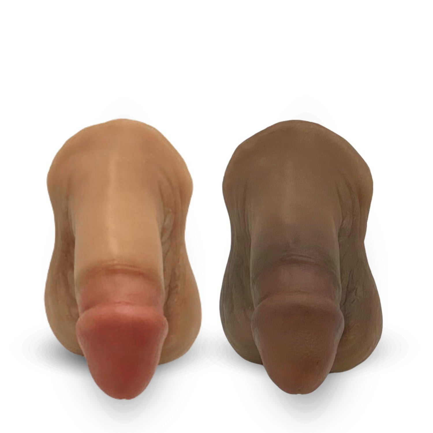 FTM向けエピテーゼ 露茎タイプ コンパクトサイズ（白め＆黒め）比較 - Circumcised FTM prosthetics, compact size, fair & dark skin tone comparison