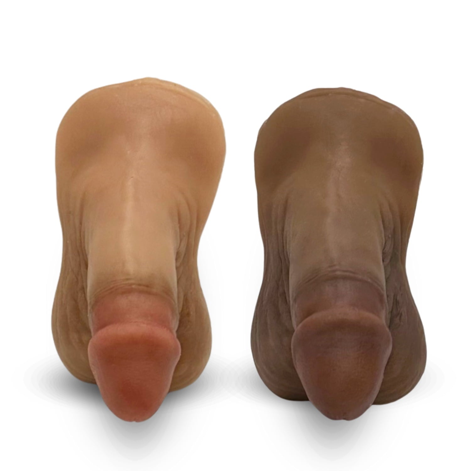 FTM向けエピテーゼ 露茎タイプ レギュラーサイズ（白め＆黒め）比較 - Circumcised FTM prosthetics, regular size, fair & dark skin tone comparison