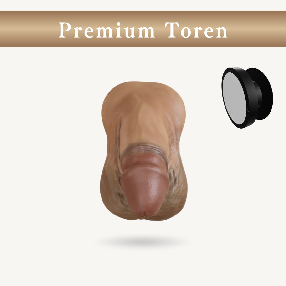 FTM向けPremium Toren 露茎タイプ（黒め）のフロントビュー。自然な質感と柔らかいシリコン仕様の男性器エピテーゼ