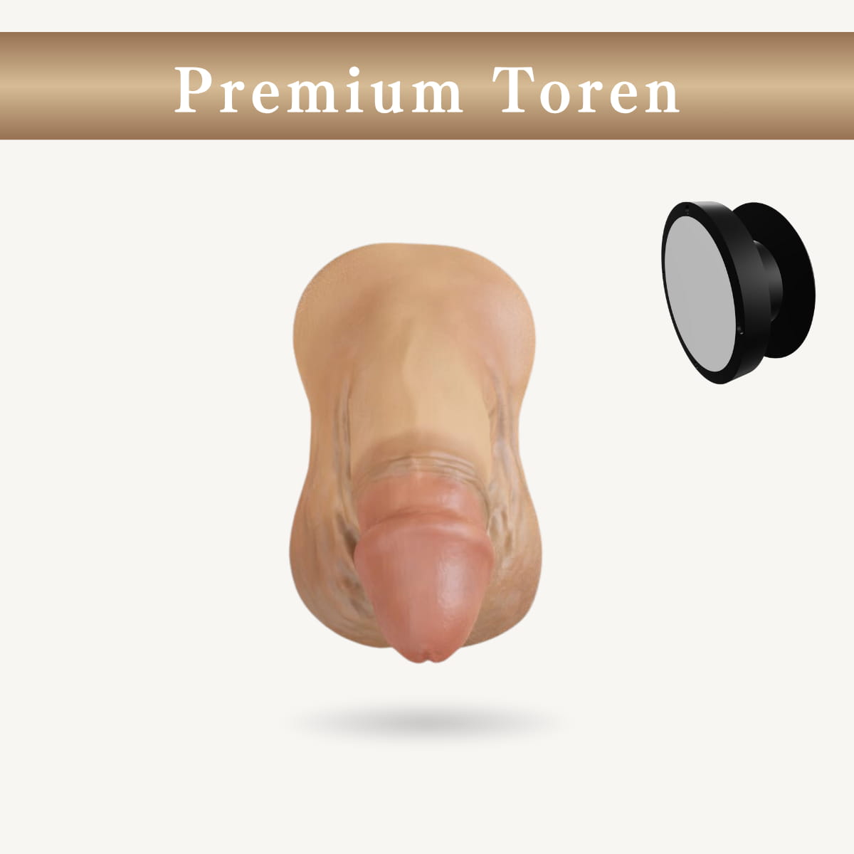 FTM向けPremium Toren 露茎タイプ（白め）のフロントビュー。自然な質感と柔らかいシリコン仕様の男性器エピテーゼ