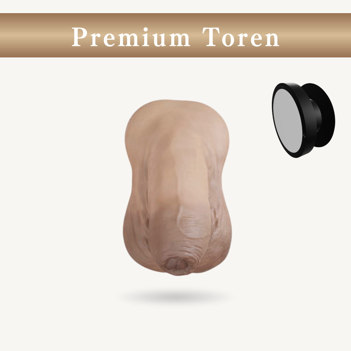 FTM向けPremium Toren 包茎タイプ（くすみ少なめ）のフロントビュー。自然な質感と柔らかいシリコン仕様の男性器エピテーゼ