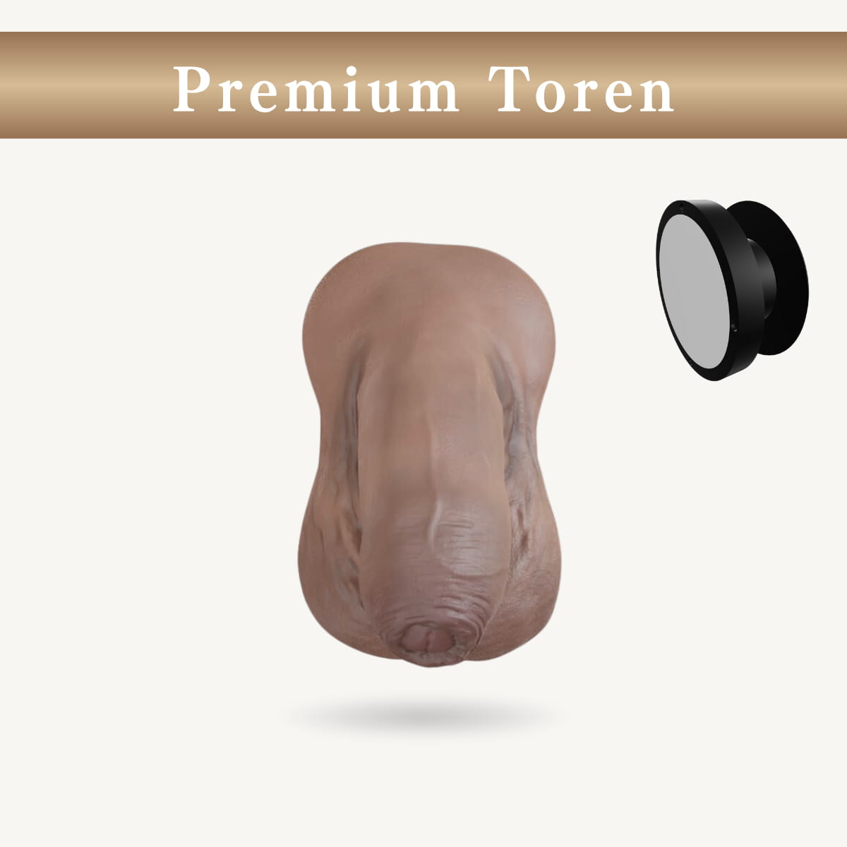 FTM向けPremium Toren 包茎タイプ（くすみ多め）のフロントビュー。自然な質感と柔らかいシリコン仕様の男性器エピテーゼ