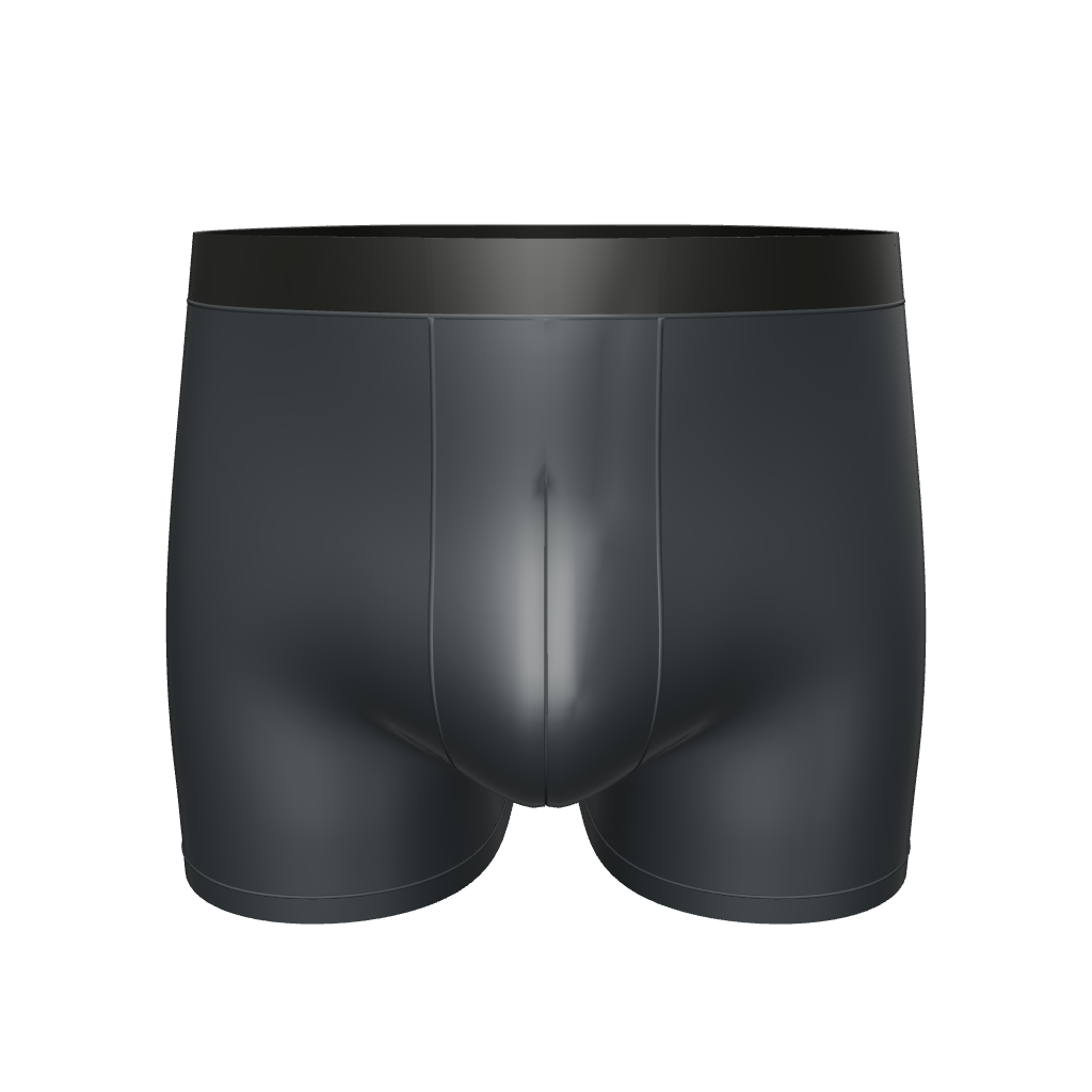 FTM向けボクサーパンツ・ナプキン取り付け対応タイプの3Dモデル。内ポケットのないシンプル設計で、ナプキン固定と安心構造（二重クロッチ）を採用